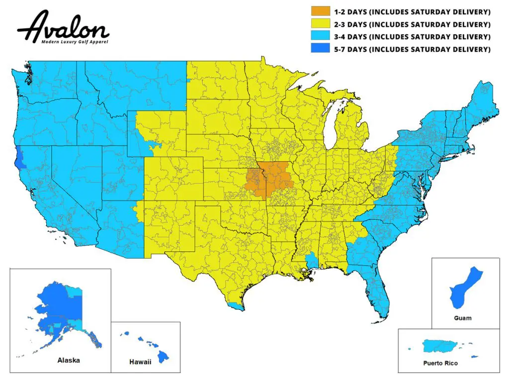 Avalon Golf Shipping Time Map - USA