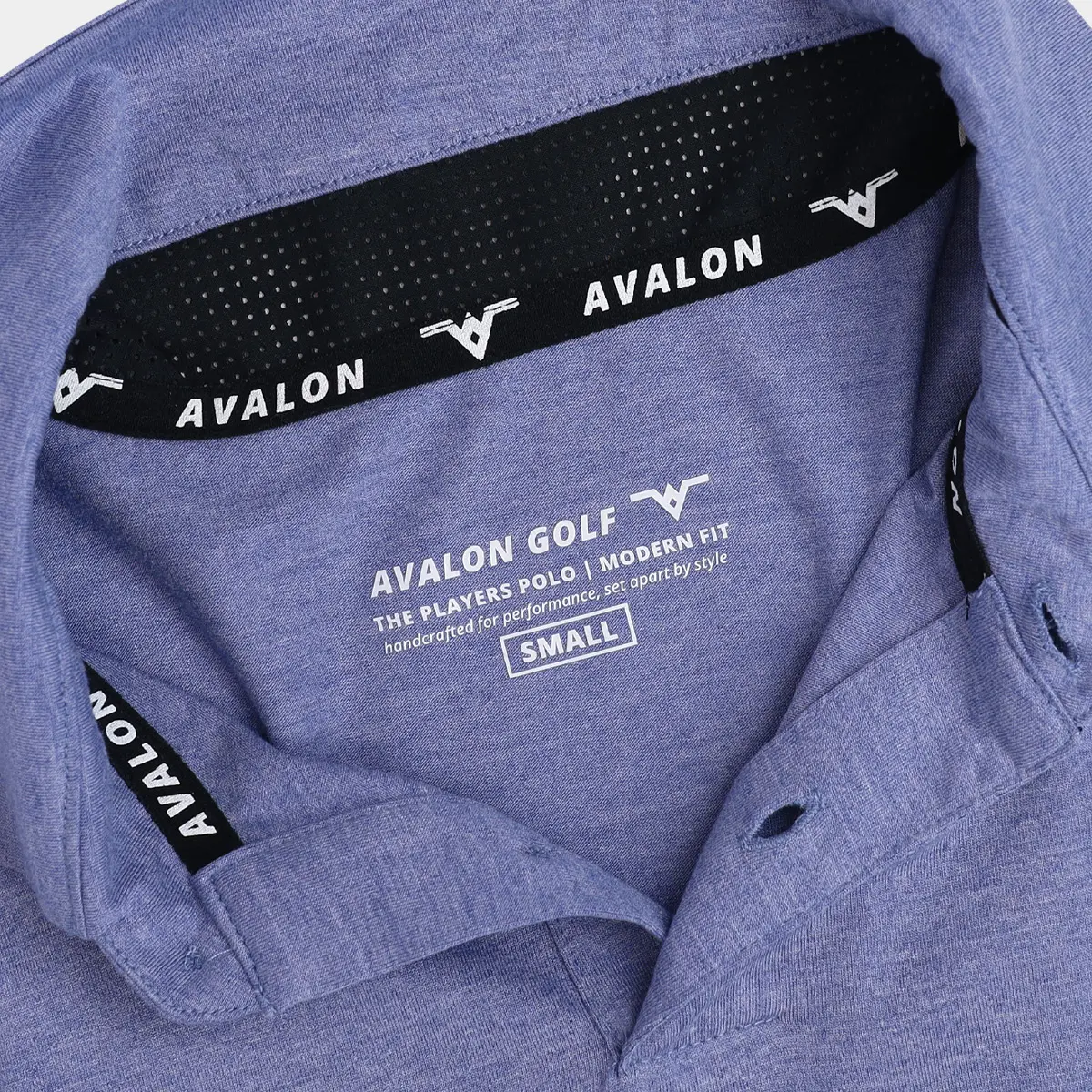 Avalon Players Mens Golf Polo: Blue - Close Up