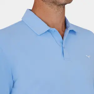 Long Sleeve Golf Polo Shirt: Blue - Front Collar