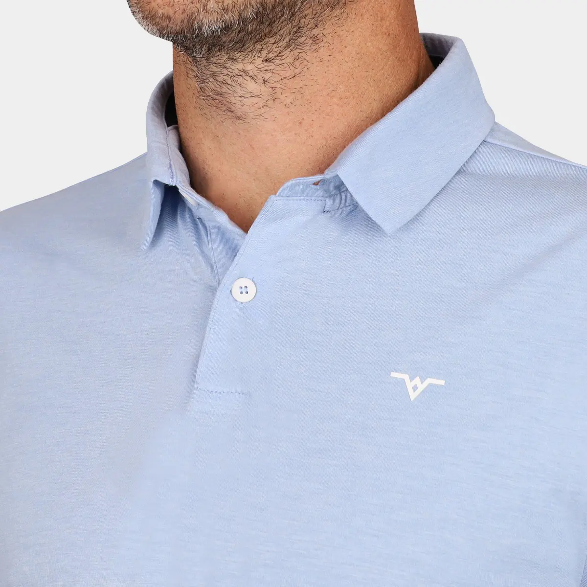 Mens Golf Polo Shirt: Carolina Blue - Front Collar
