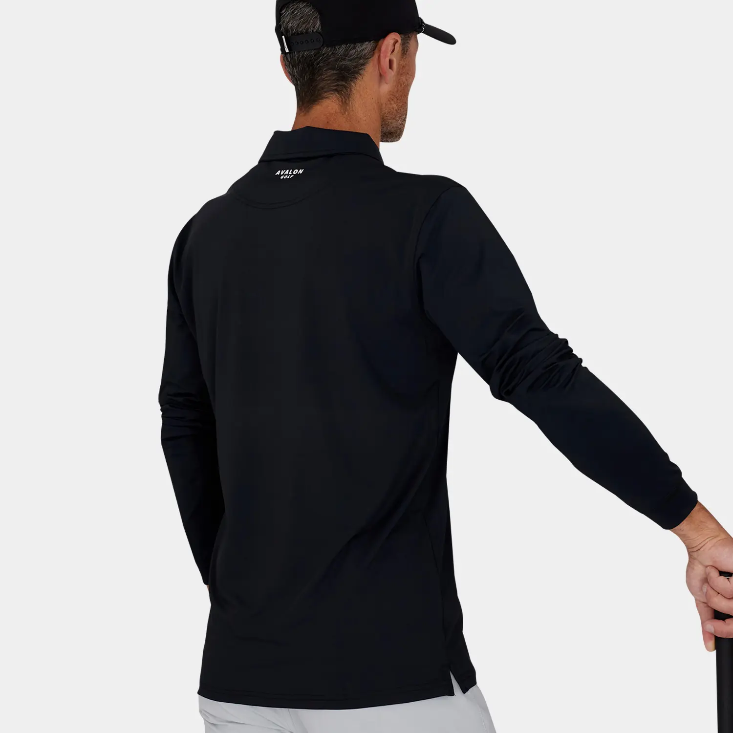Mens Long Sleeve Golf Polo Shirt: Black | Avalon Golf Apparel