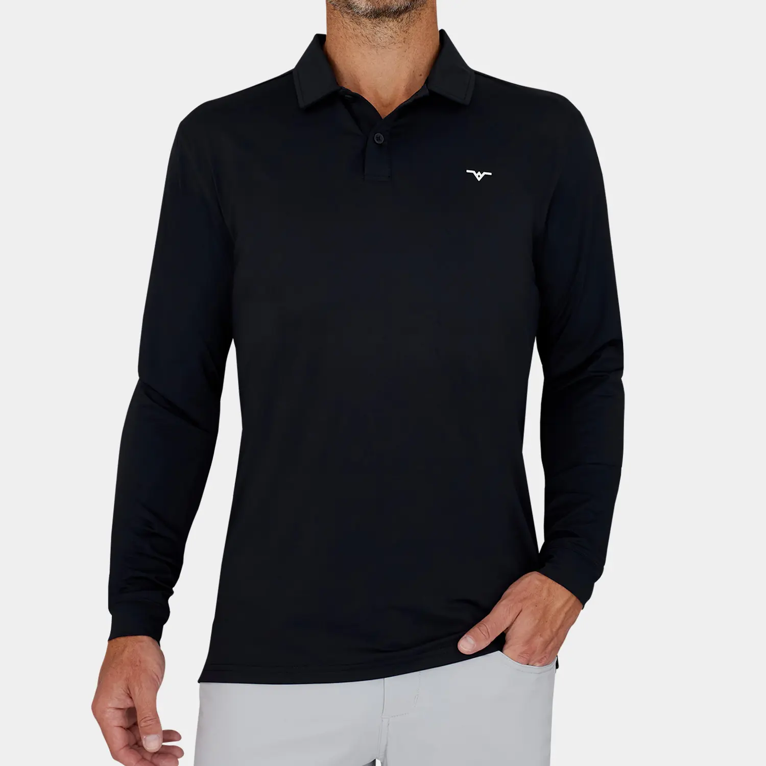 Mens Long Sleeve Golf Polo Shirt: Black | Avalon Golf Apparel