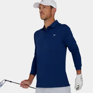 Men's Long Sleeve Golf Shirt: Navy Blue - 05