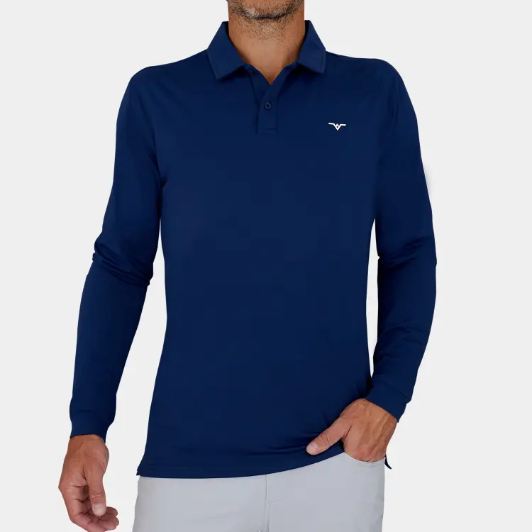 Men's Long Sleeve Golf Shirt: Navy Blue