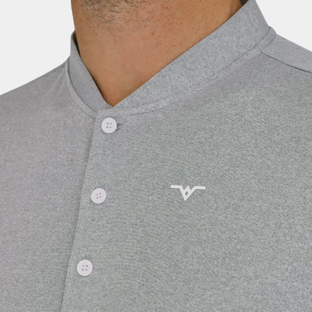 Performance Blade Collar Golf Shirt: Heathered Gray - Close Up Front