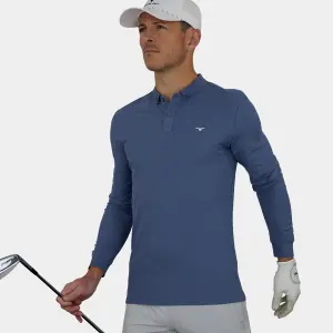 Pique Long Sleeve Golf Polo Graphite Blue 07