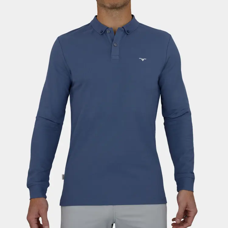 Pique Long Sleeve Golf Polo: Graphite Blue
