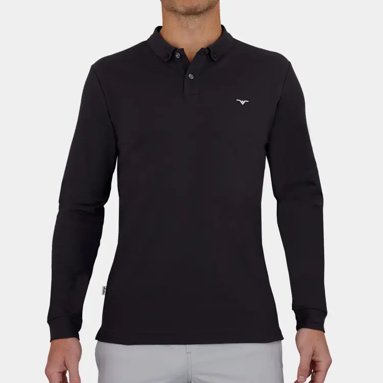 Pique Long Sleeve Golf Polo: Charcoal