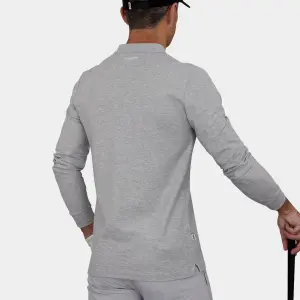 Pique Long Sleeve Golf Polo Heather Gray 05
