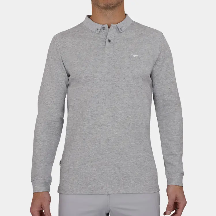 Pique Long Sleeve Golf Polo: Heather Gray