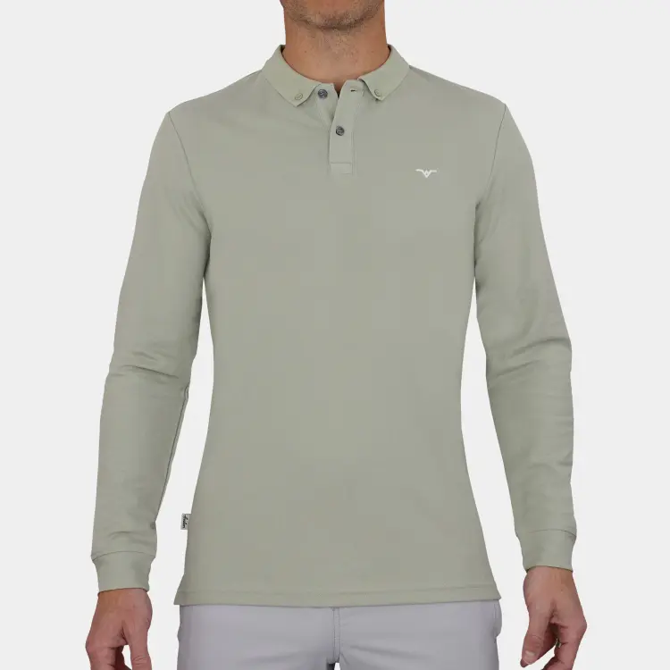 Pique Long Sleeve Golf Polo: Olive Green