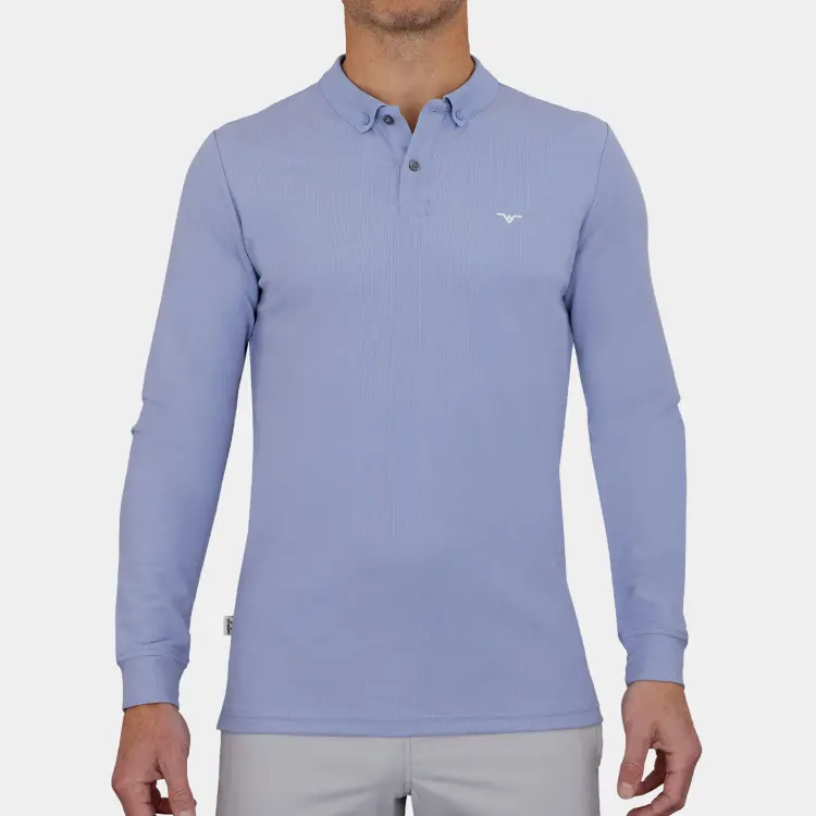 Pique Long Sleeve Golf Polo: Slate Blue