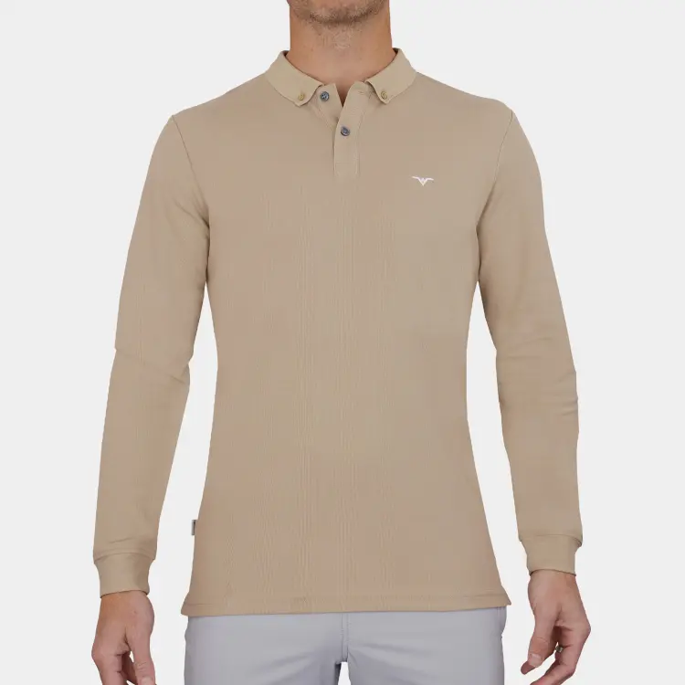 Pique Long Sleeve Golf Polo: Tan