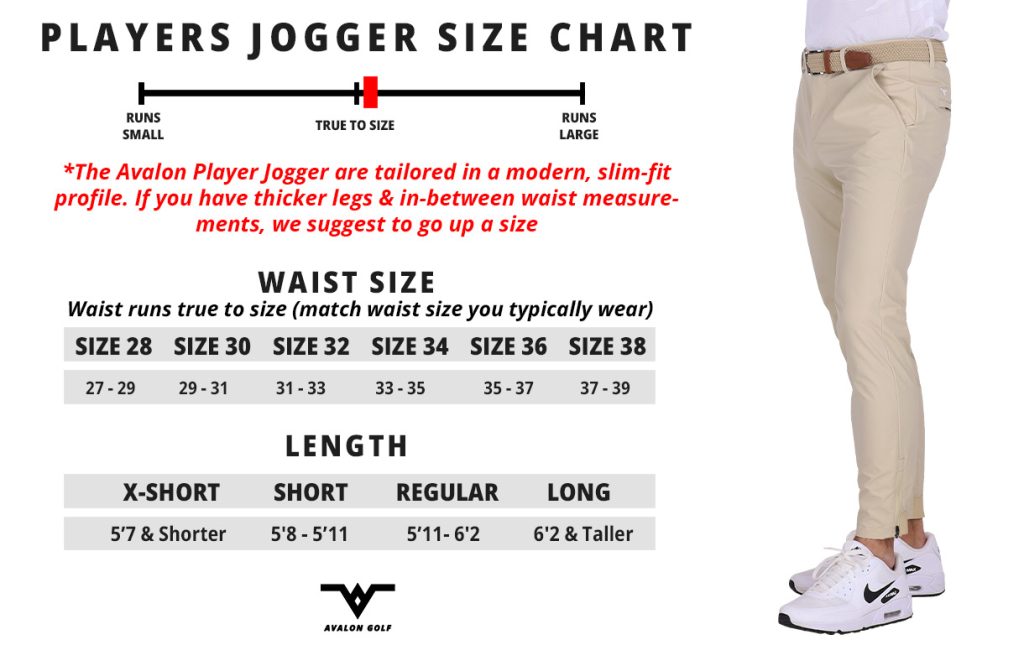 Players Golf Joggers Sizing Chart: 2025