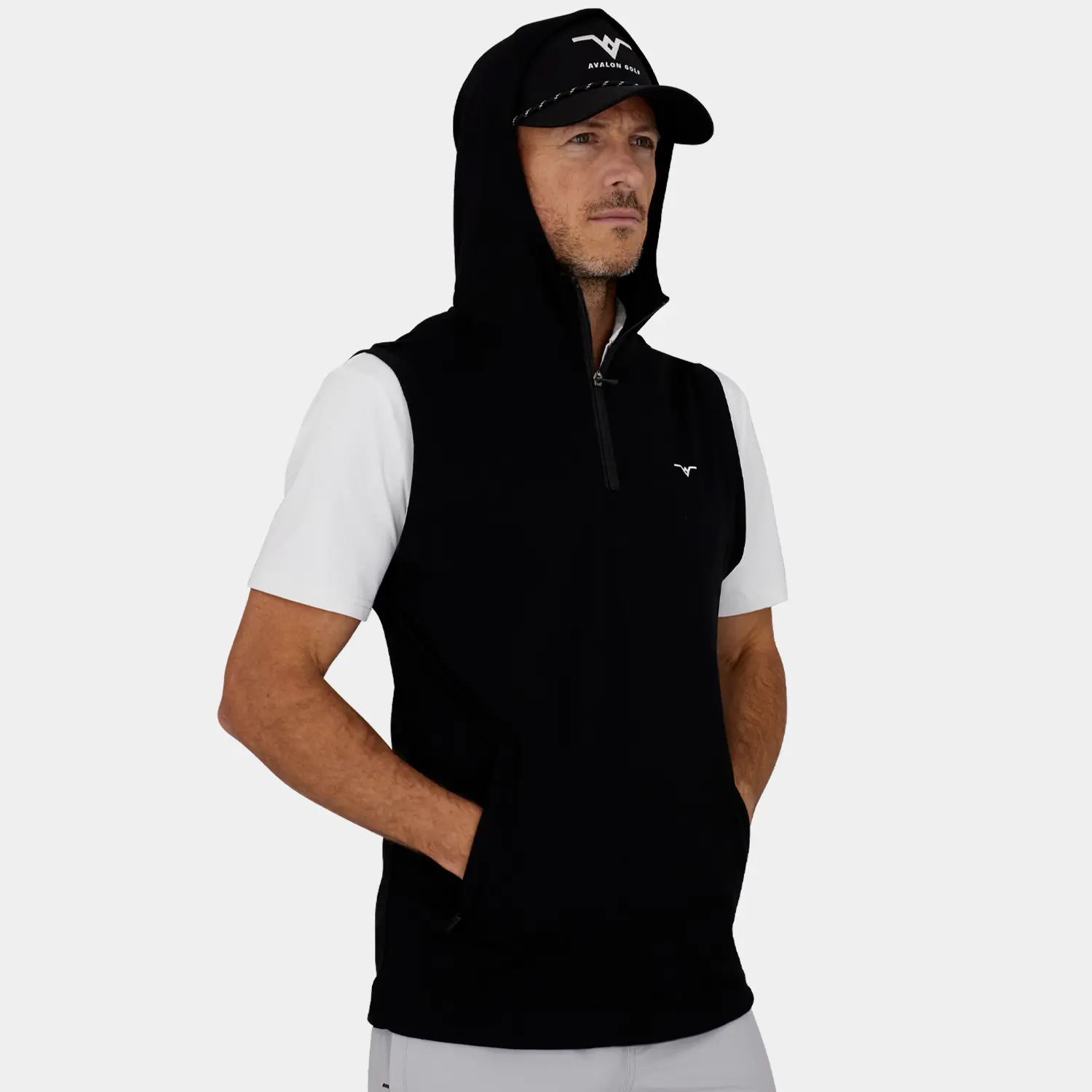 Shop the Players Golf Vest with Hood: Black | Avalon Golf Apparel