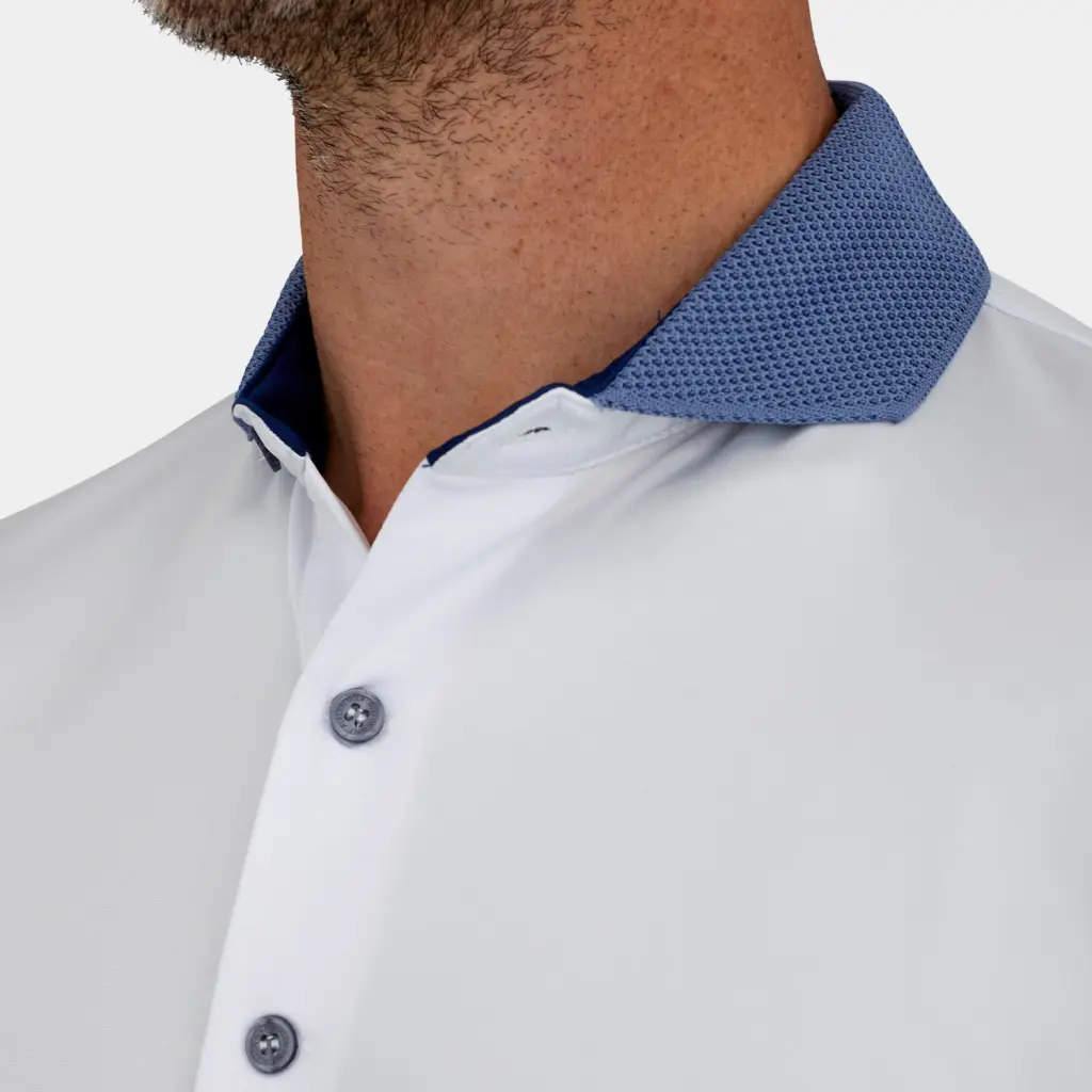 Avalon Luxe Golf Polo Shirt - White: Knit Collar