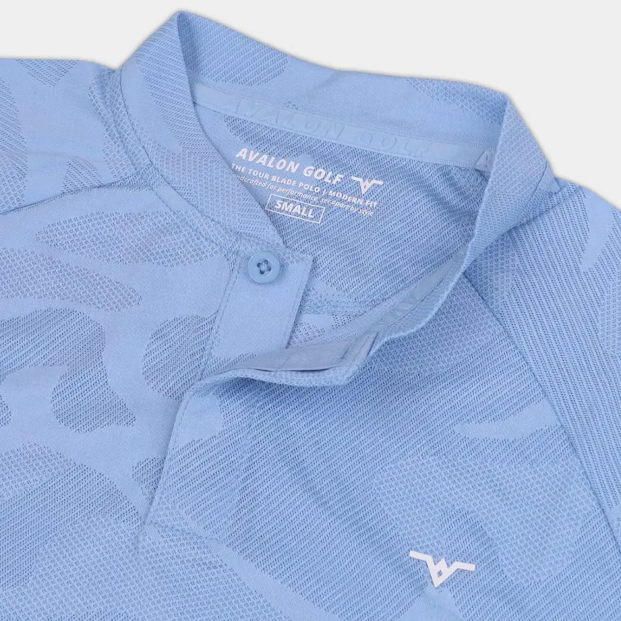 Blade Collar Golf Polo: Carolina Blue Flat Lay 1