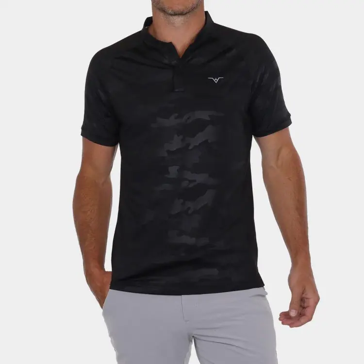 Black Camo Golf Shirt Modern Blade Collar Golf Shirts for Men