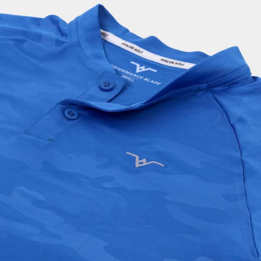 Avalon Blade Collar Golf Shirt in Blue Camo: Closeup