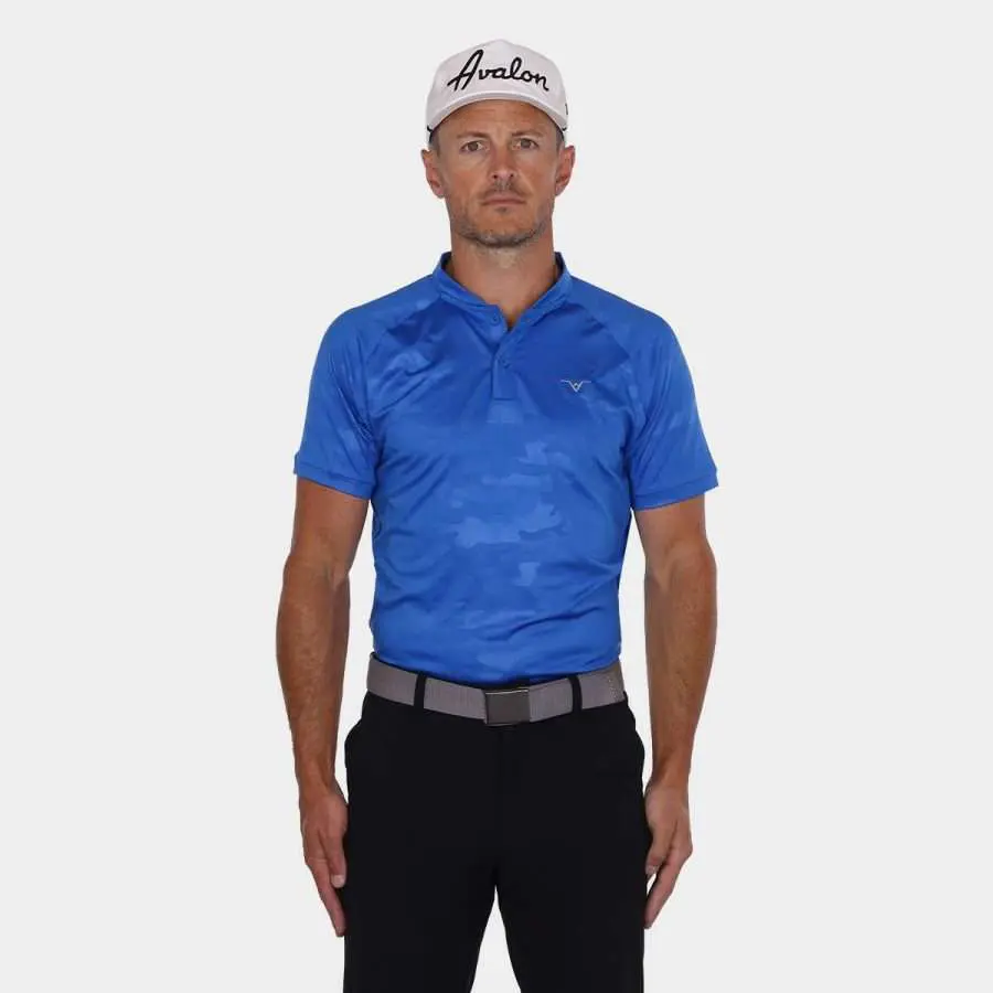 Avalon Blade Collar Golf Shirt in Blue Camo: Front