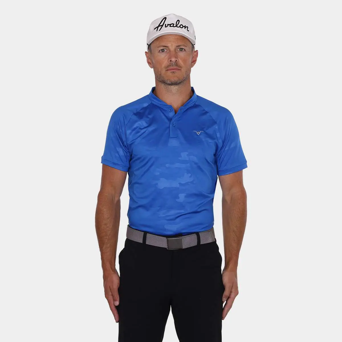 Blue Camo Golf Shirt with Blade Collar | Avalon Performance Blade