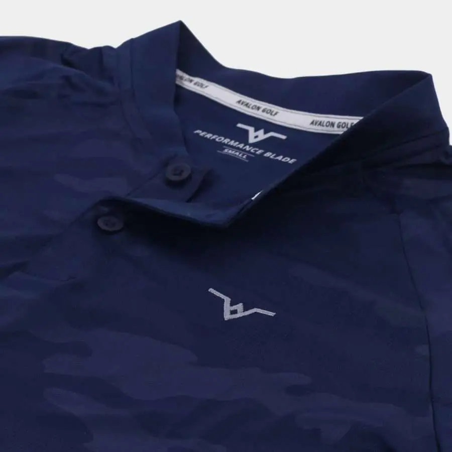 Avalon Blade Collar Golf Shirt in Navy Camo: Close Up