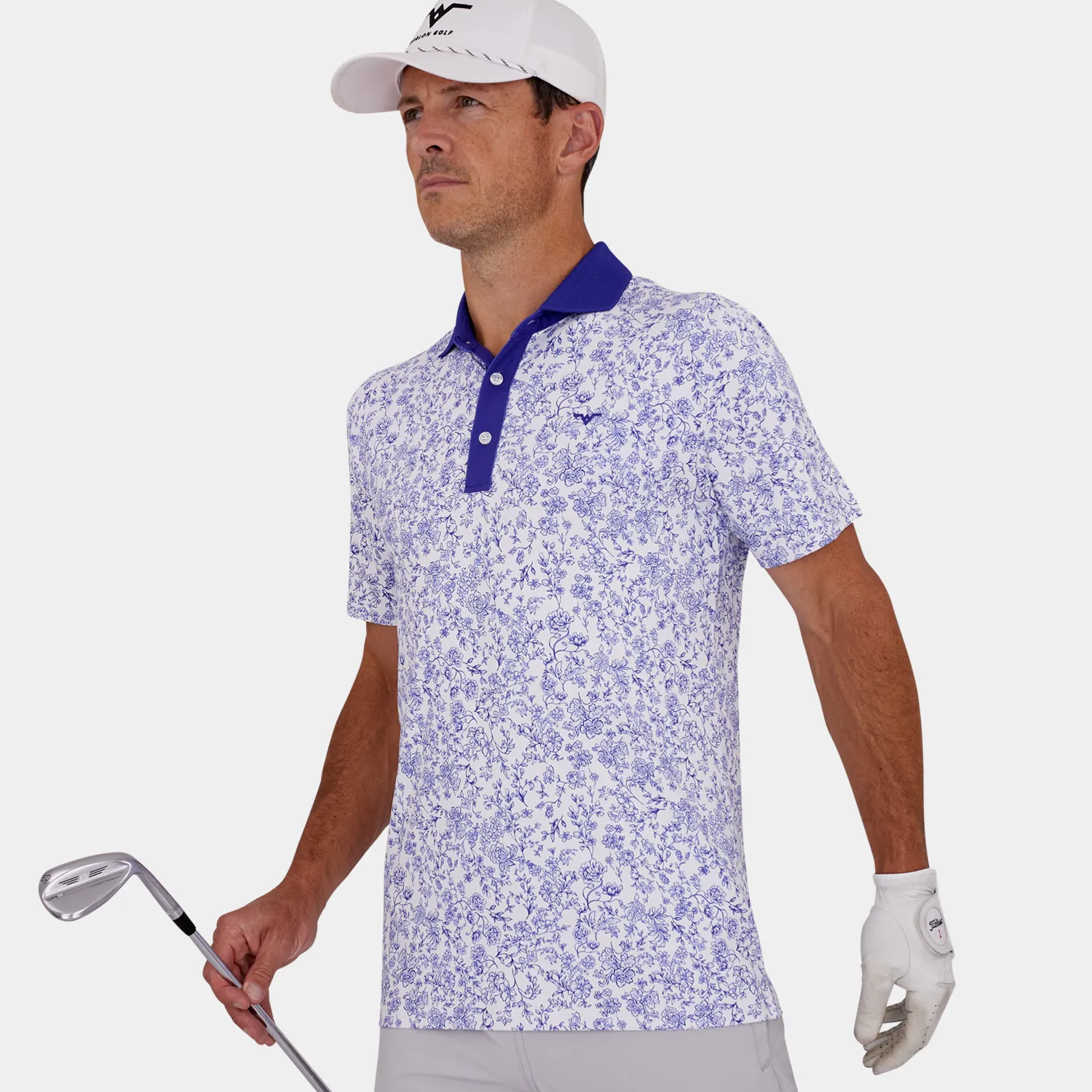 Blue Floral Print Golf Shirt 02