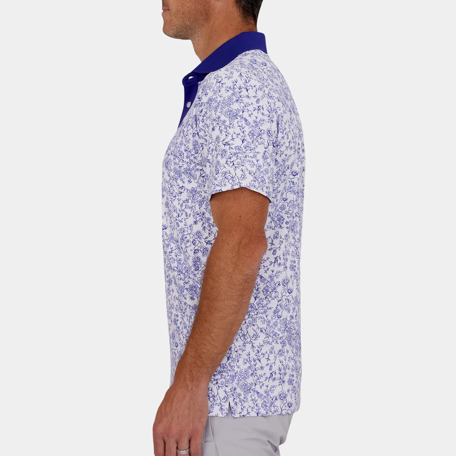 Blue Floral Print Golf Shirt 03