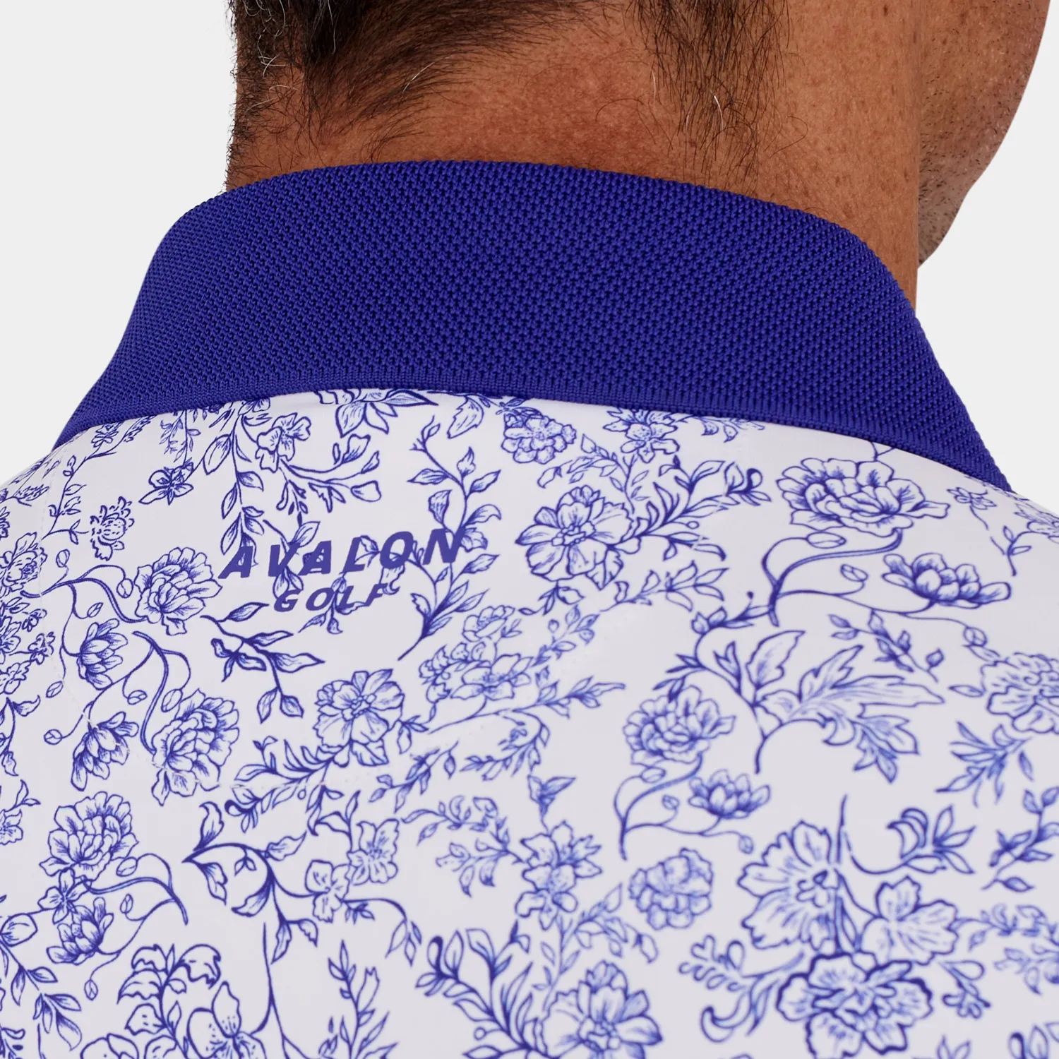 Blue Floral Print Golf Shirt Back