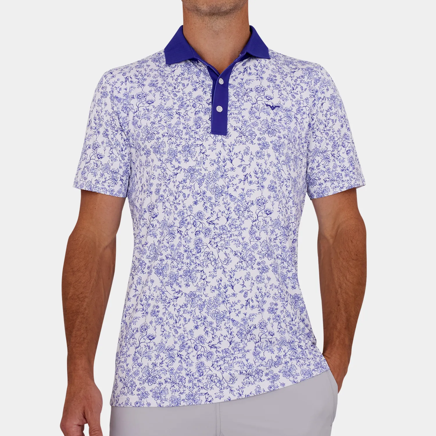 Blue Floral Print Golf Shirt