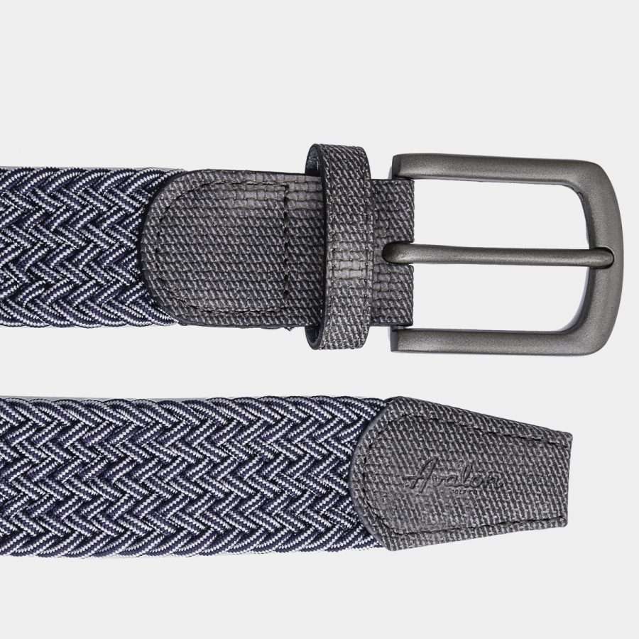 Men's Braided Golf Belt: Navy Blue Stripe 3