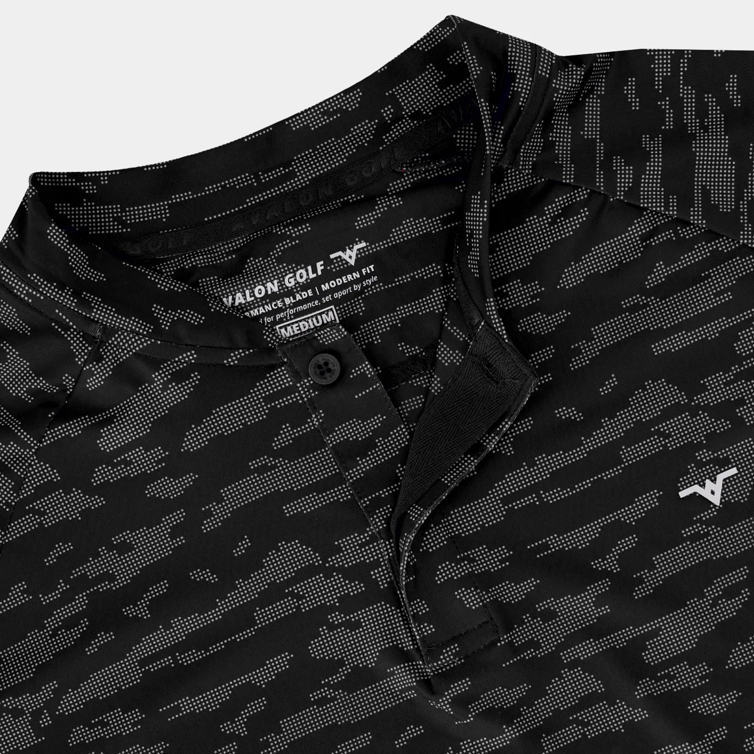 Camo Golf Polo with Blade Collar: Black Close Up
