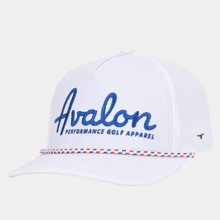 Golf Hat with Rope: White, Blue & Red: Avalon Golf