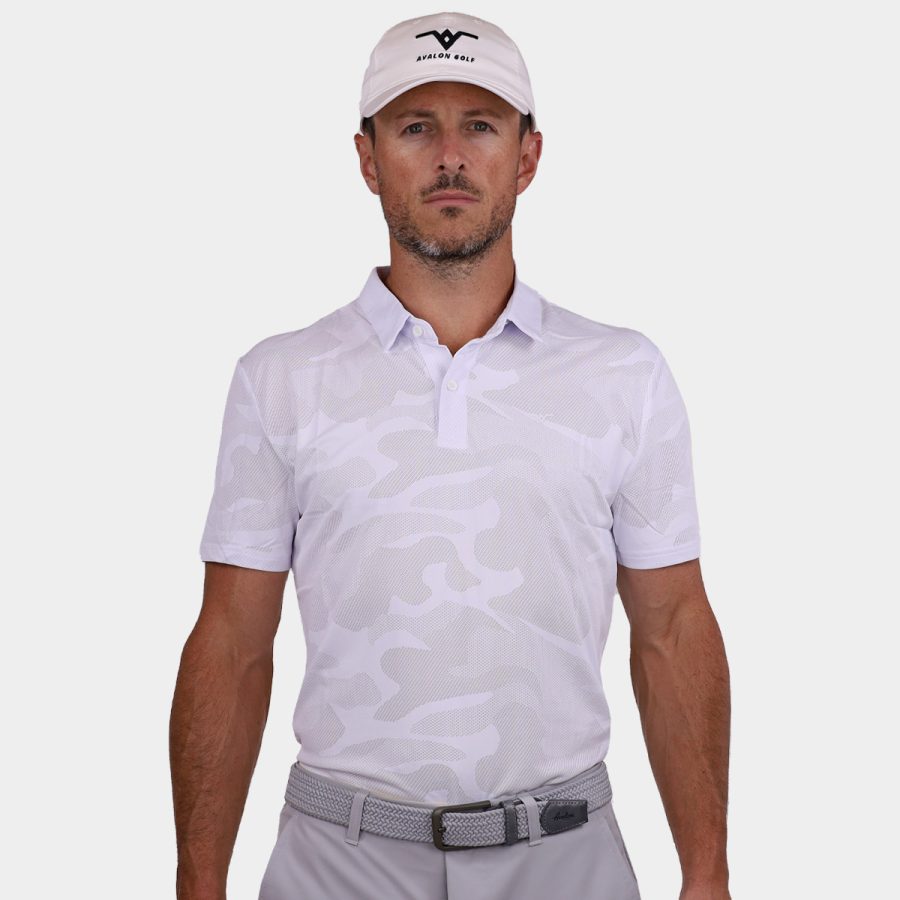 Jacquard Golf Shirt: Avalon Tour Polo in White 2
