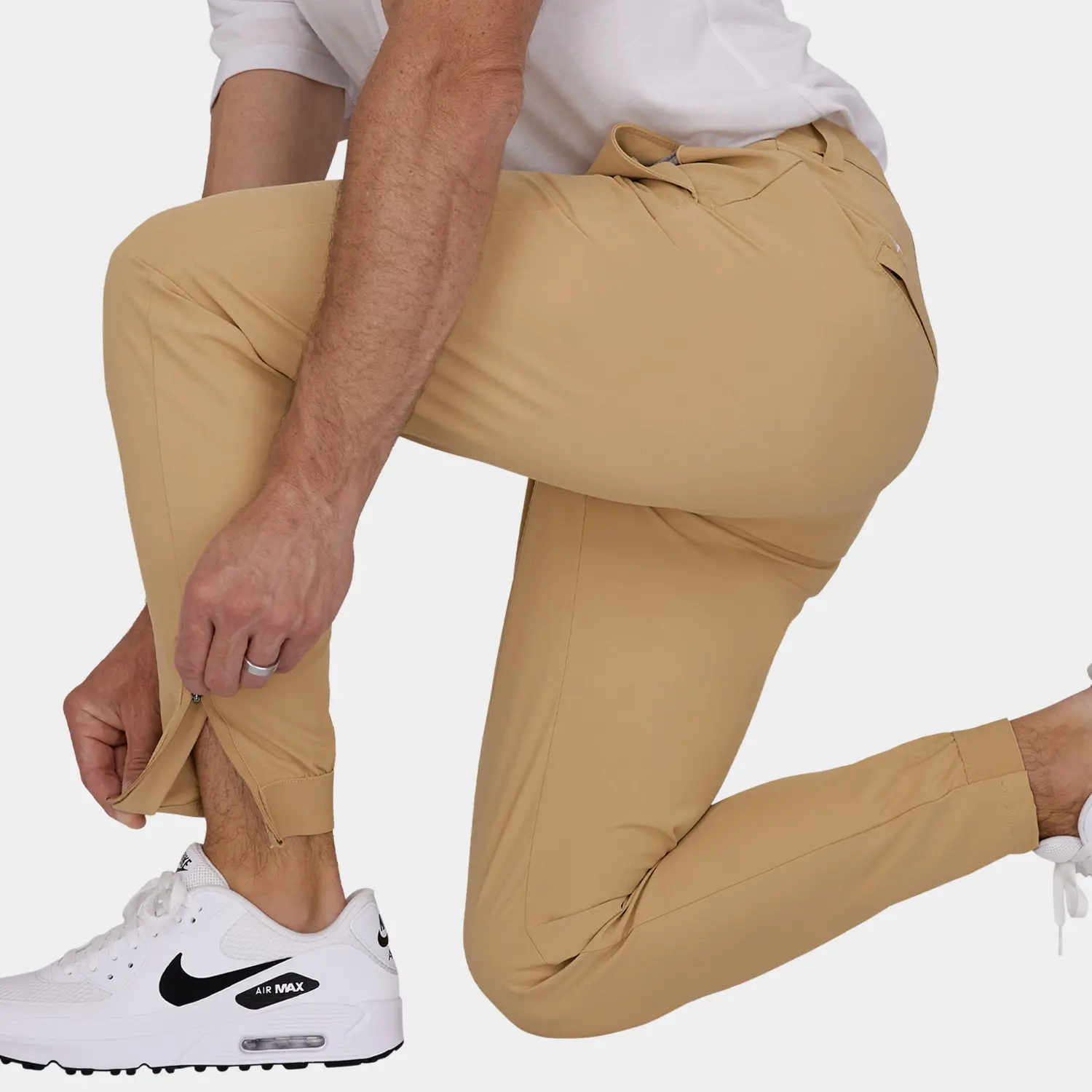 Khaki Performance Golf Joggers: Ankle Cuffs