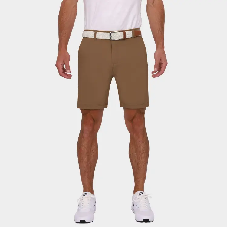 Light Brown Golf Shorts for Men: 7 Inch - 01