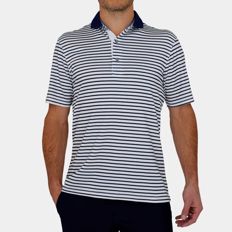 Navy Blue Stripe Golf Polo: Shop Avalon Performance Blade Collar
