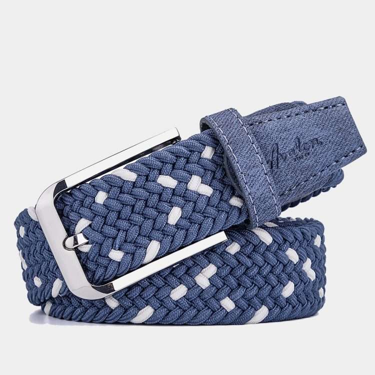 Braided Men's Golf Belt in Blue White Stripe 1
