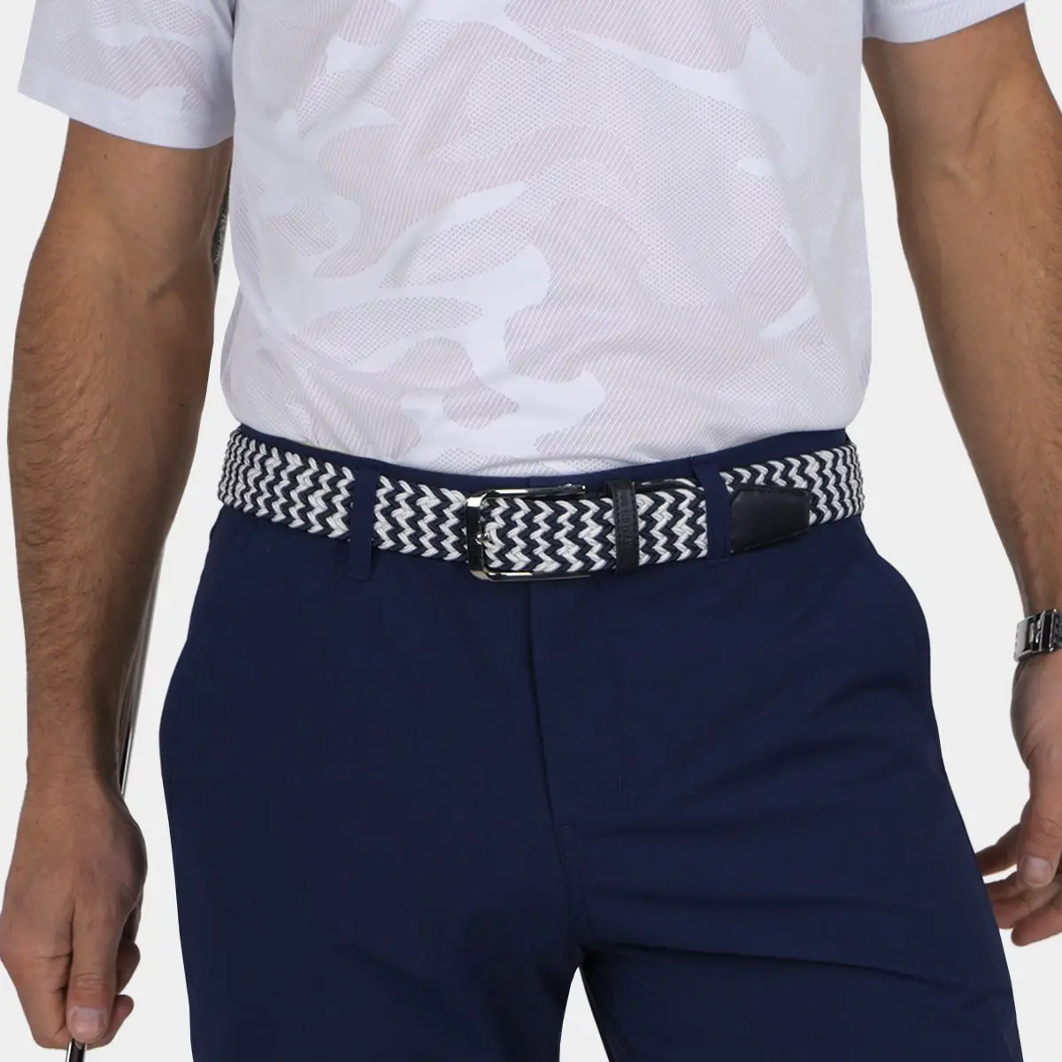 Shop Mens Golf Belts | Avalon Players Belt in Blue + White ZigZag