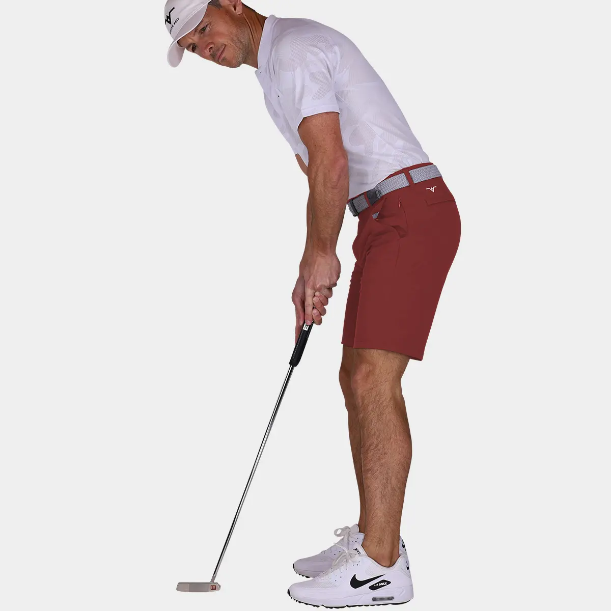 Mens Golf Shorts with 9 Inch Inseam: Crimson Red 12