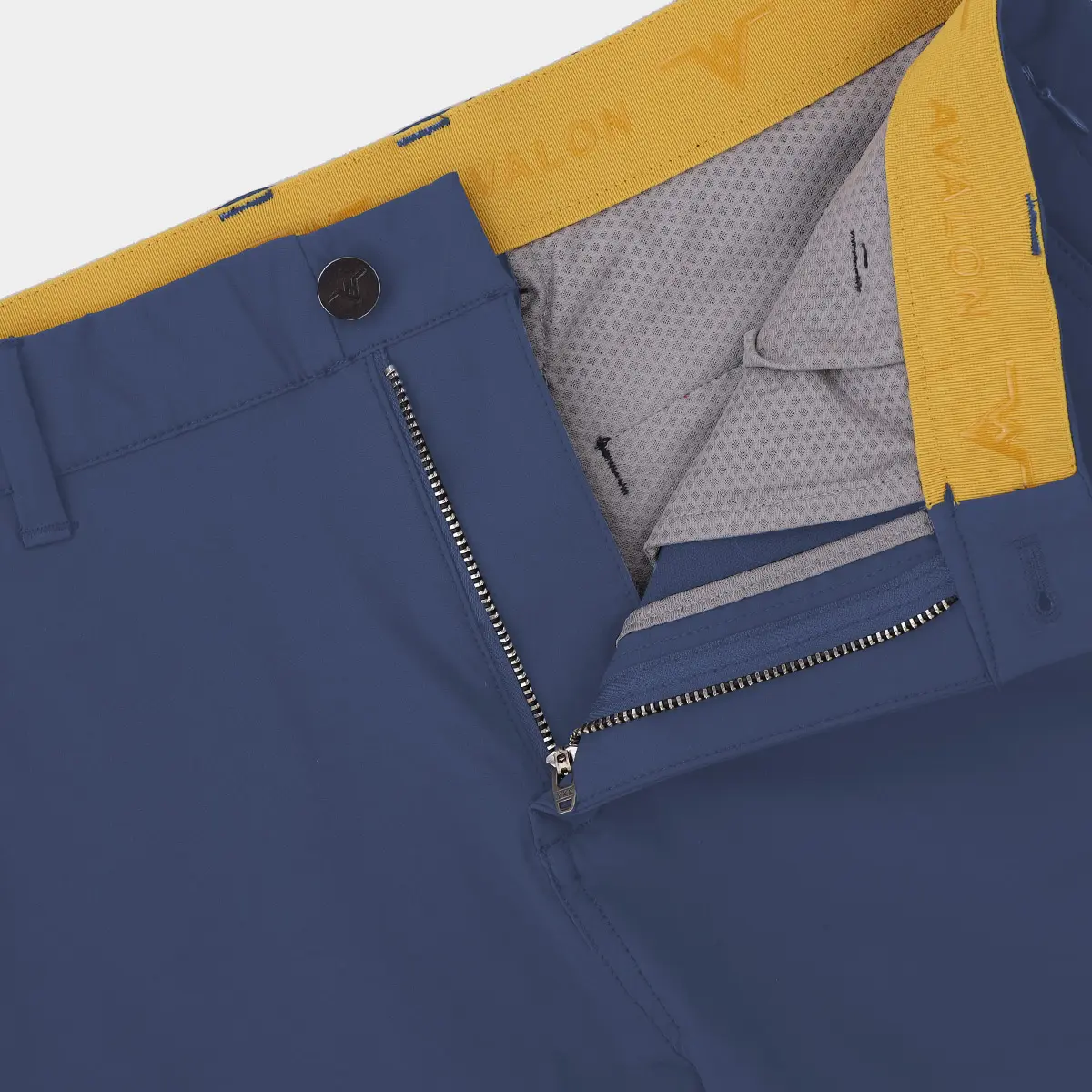 Mens Golf Shorts with 9 Inch Inseam: Graphite Blue Close Up