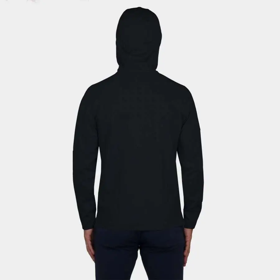 Men's quarter zip golf pullover with hood in Black: Back View