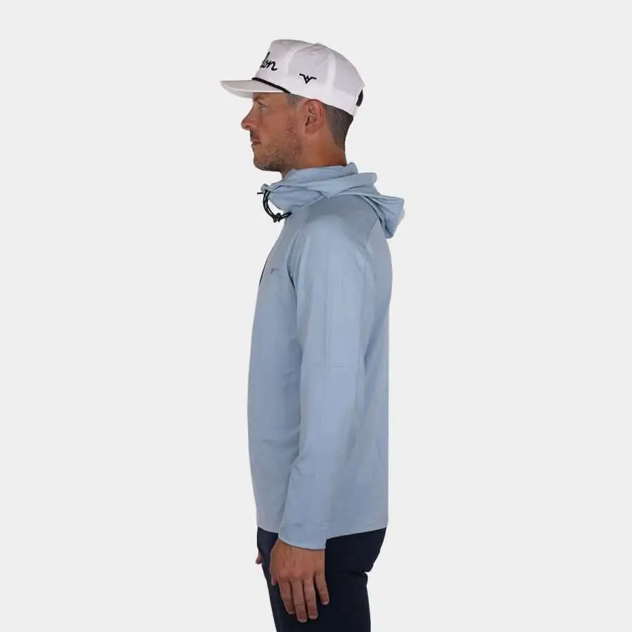 Men's Quarter Zip Golf Pullover with Hood in Blue: Side