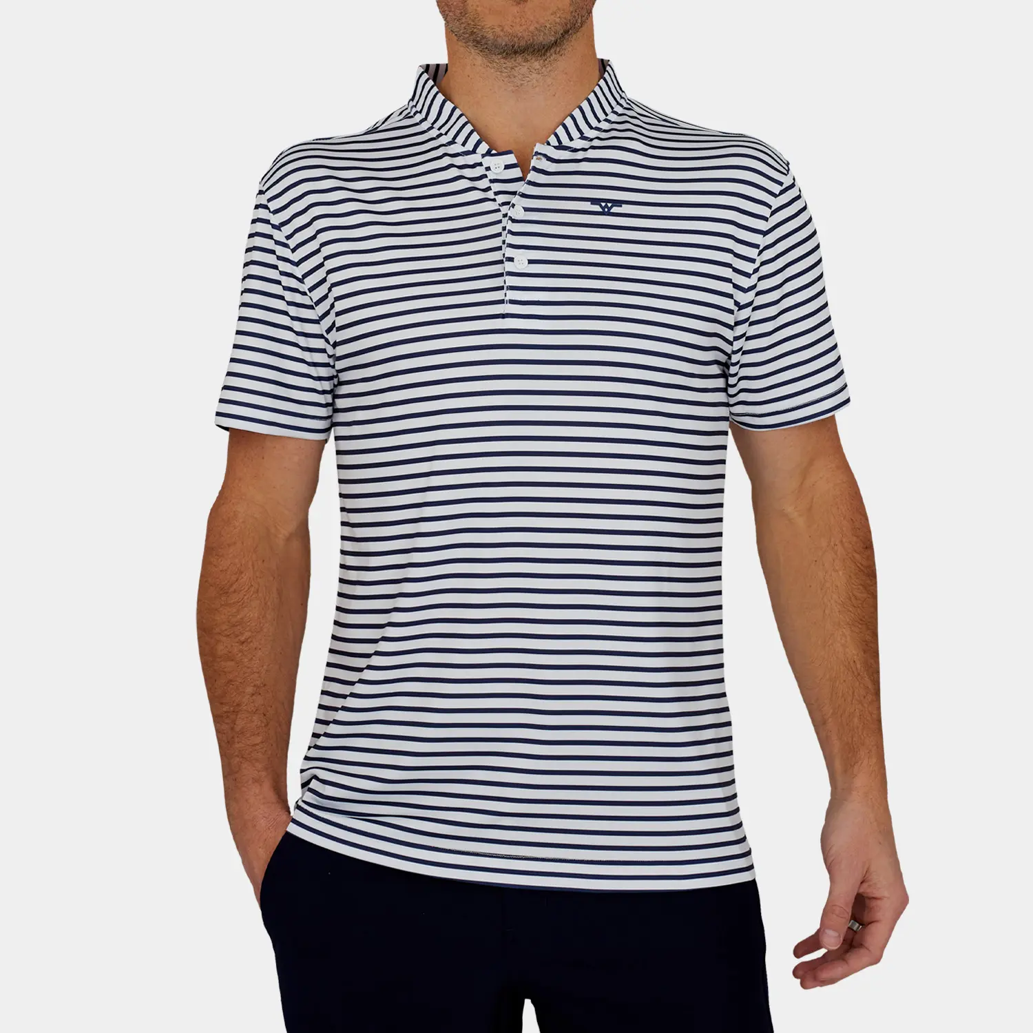 Navy Blue Stripe Golf Polo: Shop Avalon Performance Blade Collar