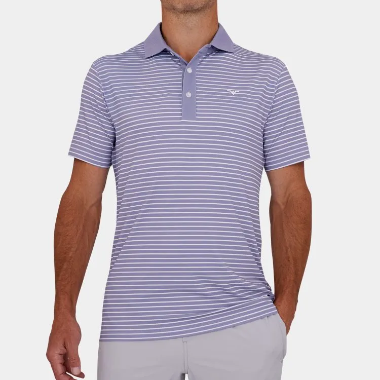Printed Golf Polo White Stripes Blue Lilac