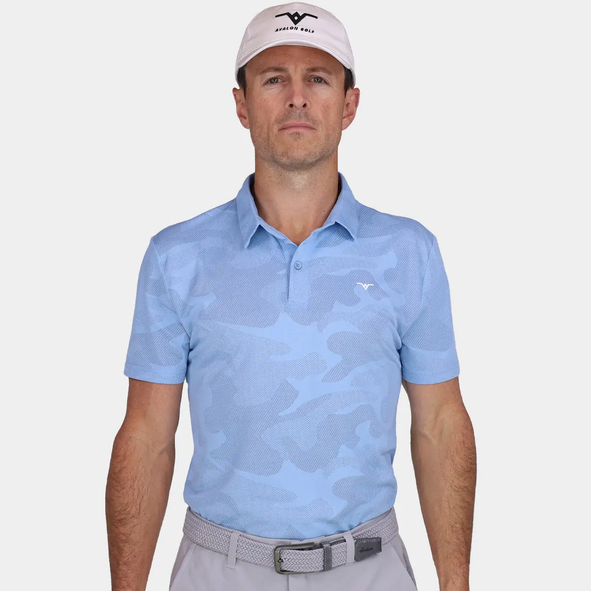Avalon Tour Jacquard Golf Polo Shirt: Carolina Blue