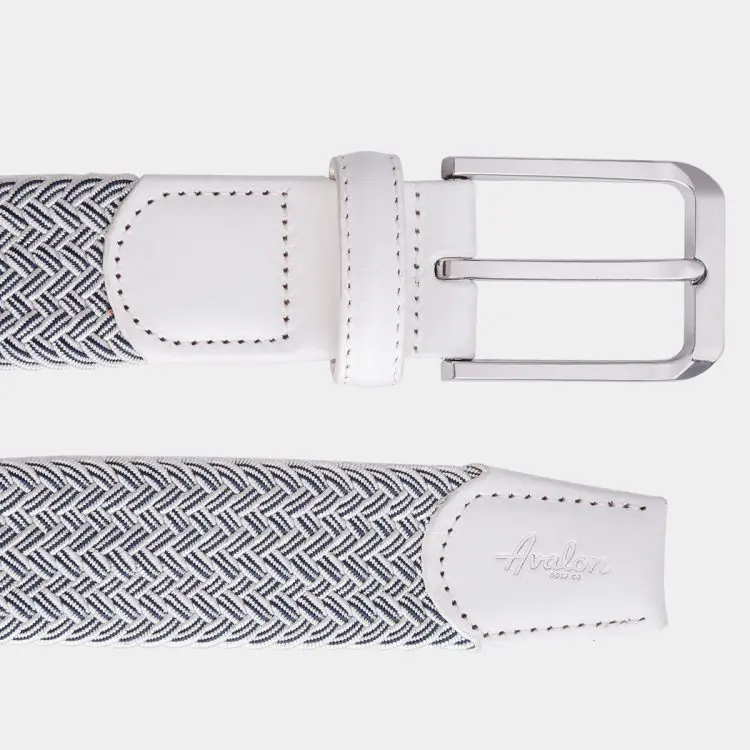 White & Navy Blue Golf Belt Avalon Luxury Men's Golf Belts