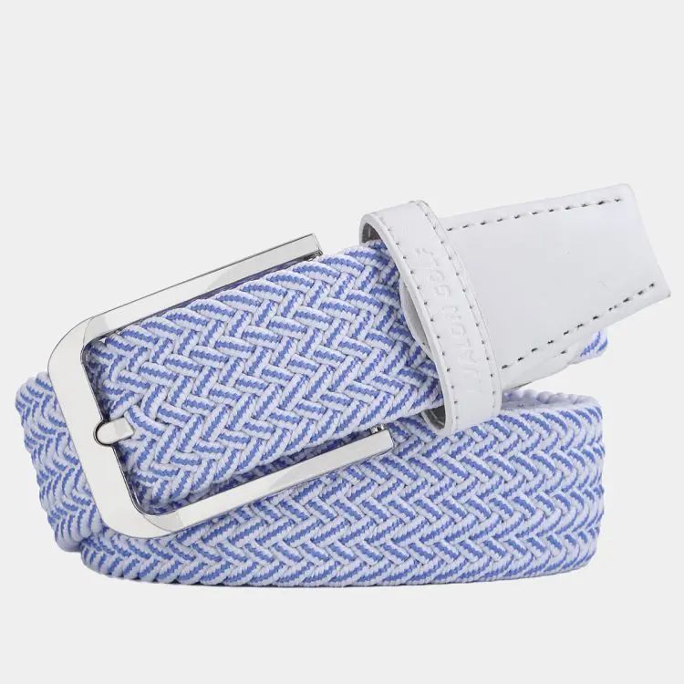 Woven Golf Belt: White with Navy Blue Stripe